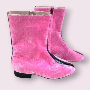 Pink Velvet Short Boots, Leather Lining Shoes, Designer Shoes, Pink Boots US 8.0